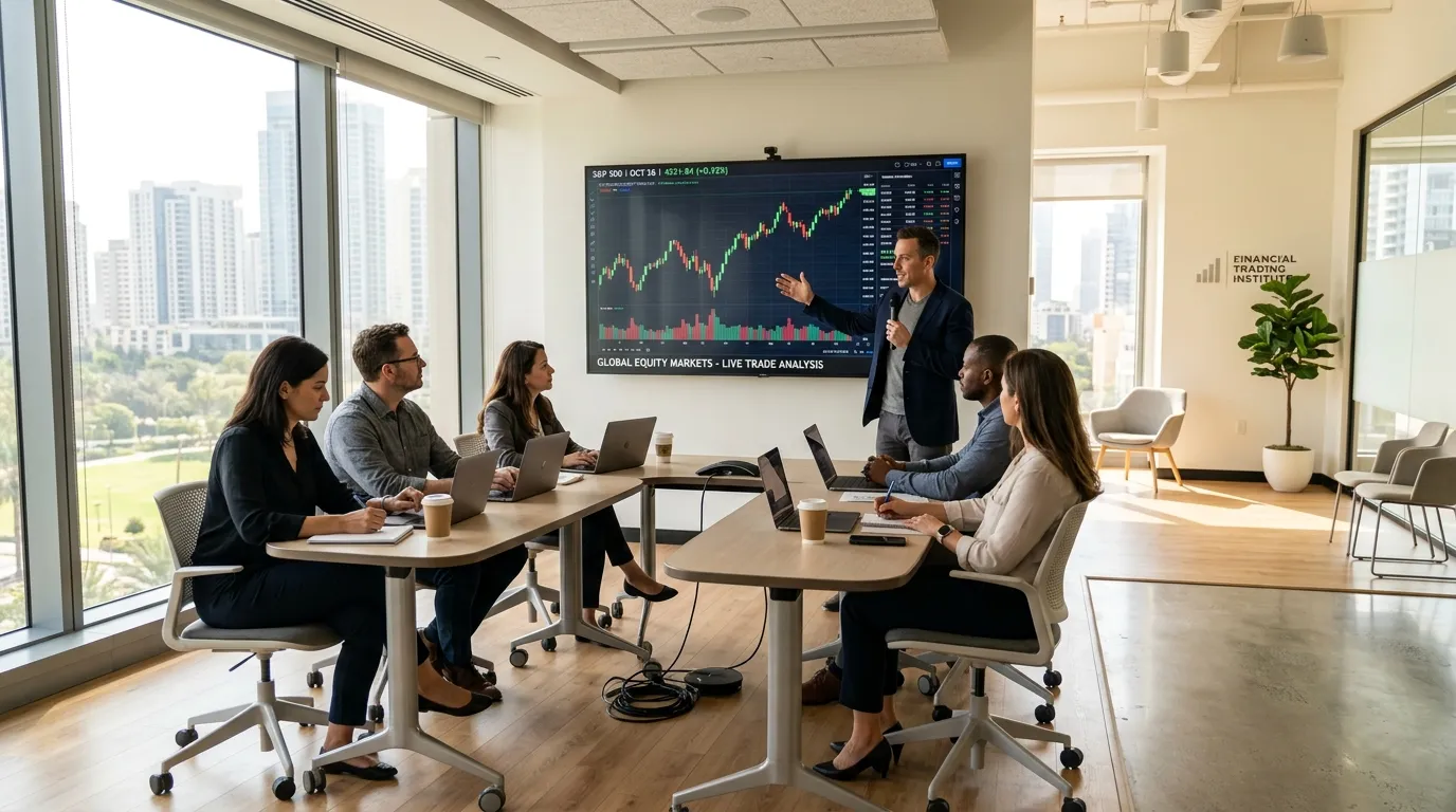 Mentor teaching a live market session to students